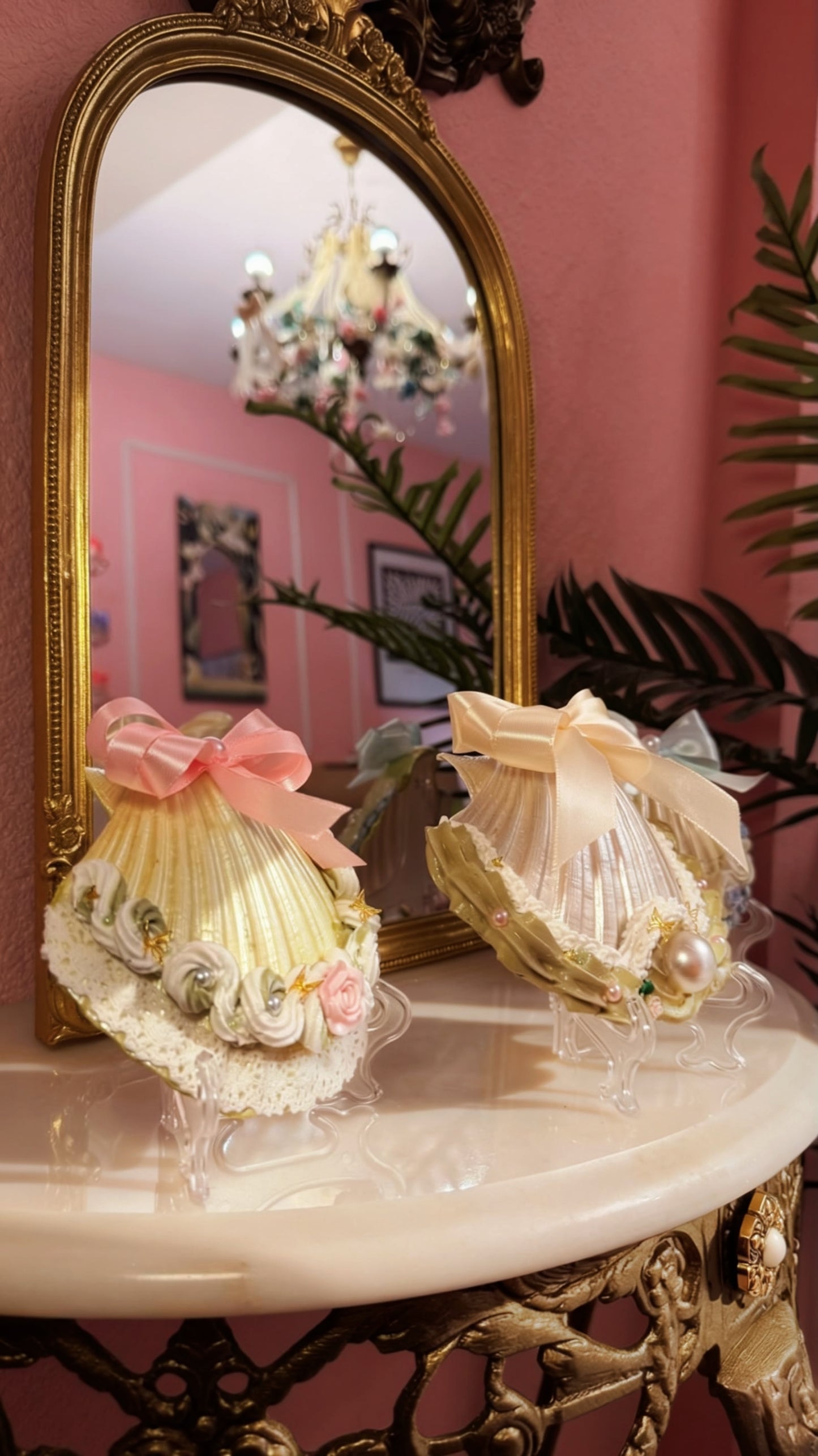Pink Rose Seashell Decor | Romantic Vanity & Shelf Decor | Unique Gift for Her
