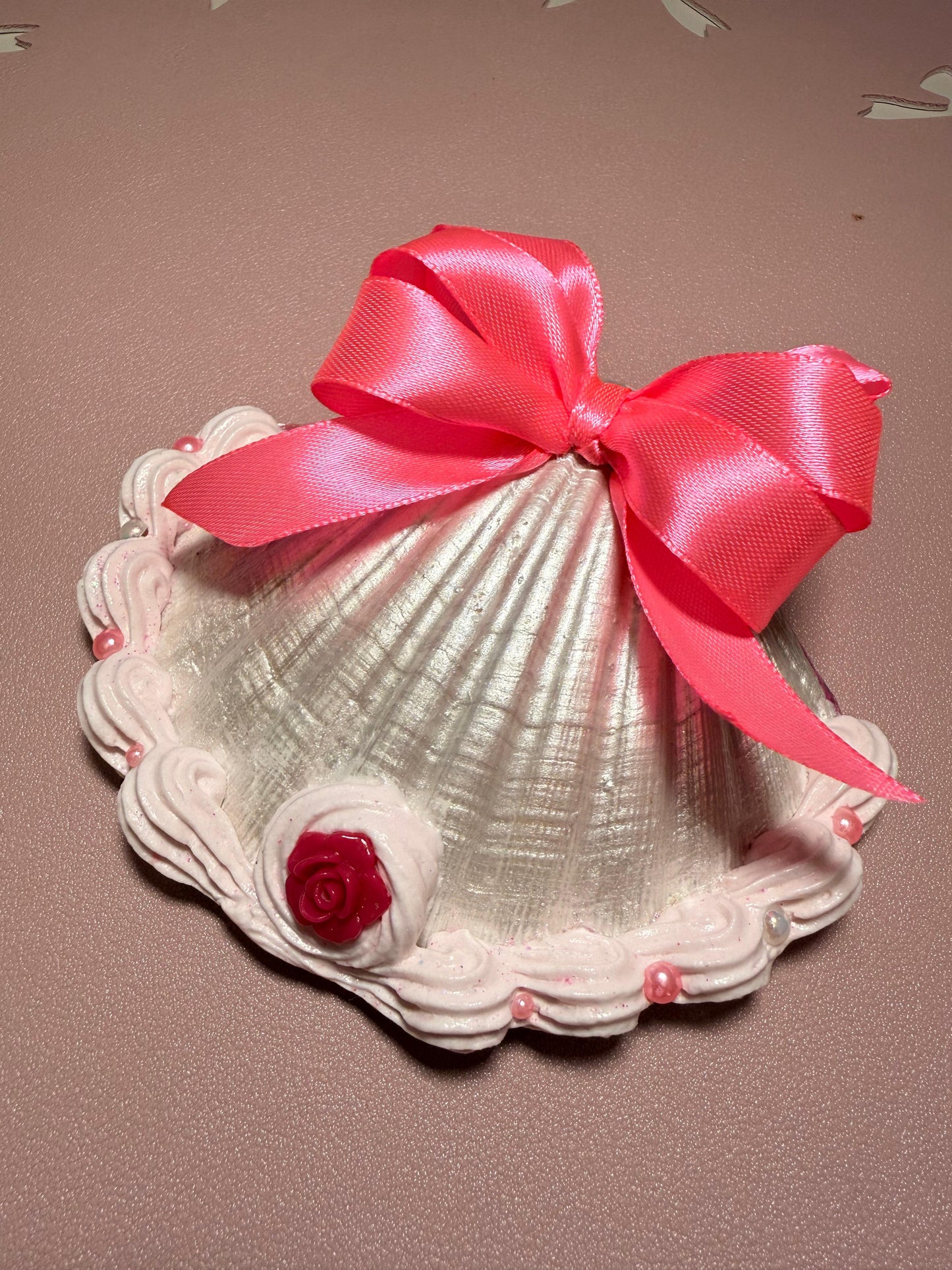 Pink Coquette Seashell for Wall Decor with Faux Whipped Cream