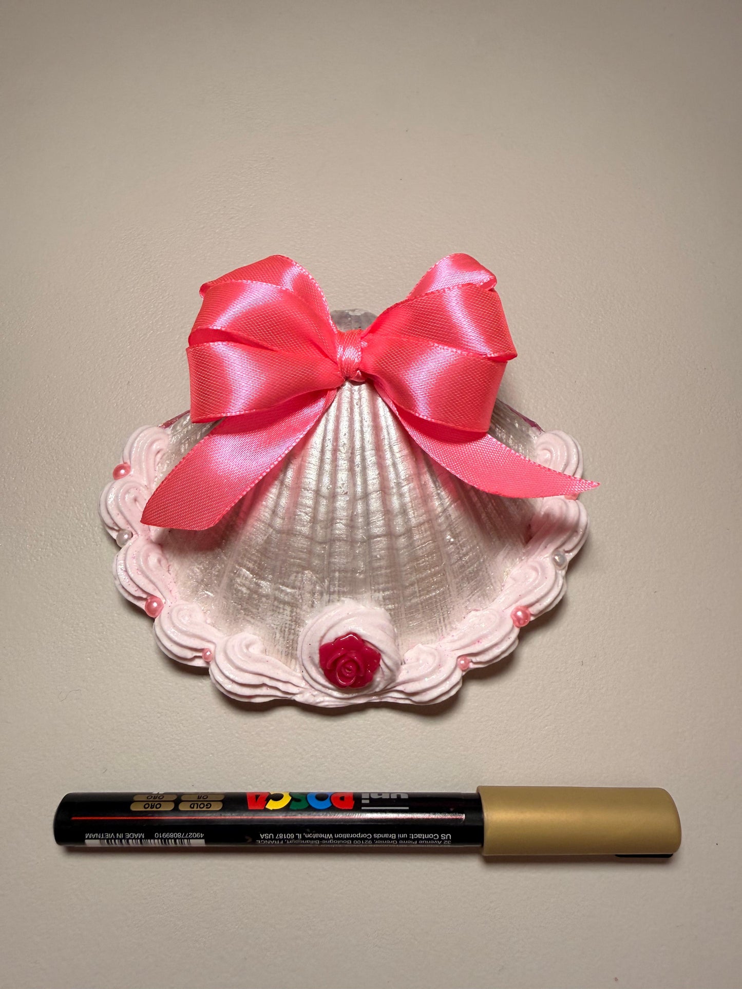 Pink Coquette Seashell for Wall Decor with Faux Whipped Cream